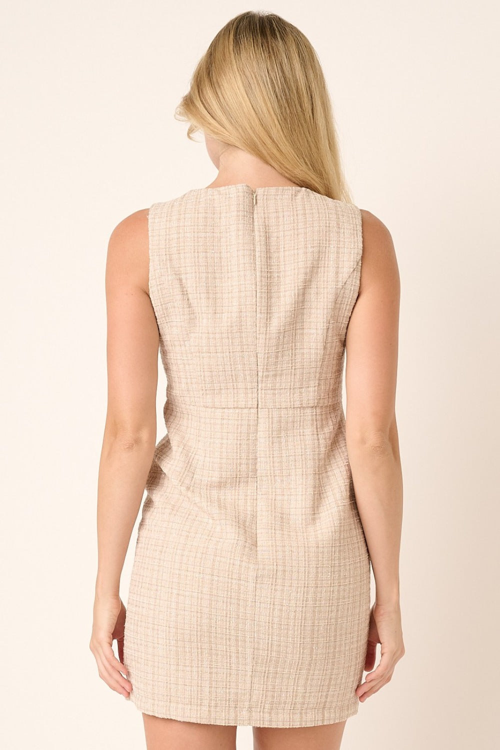 Mittoshop My Classic Number Tweed Sleeveless Mini Dress in Sand