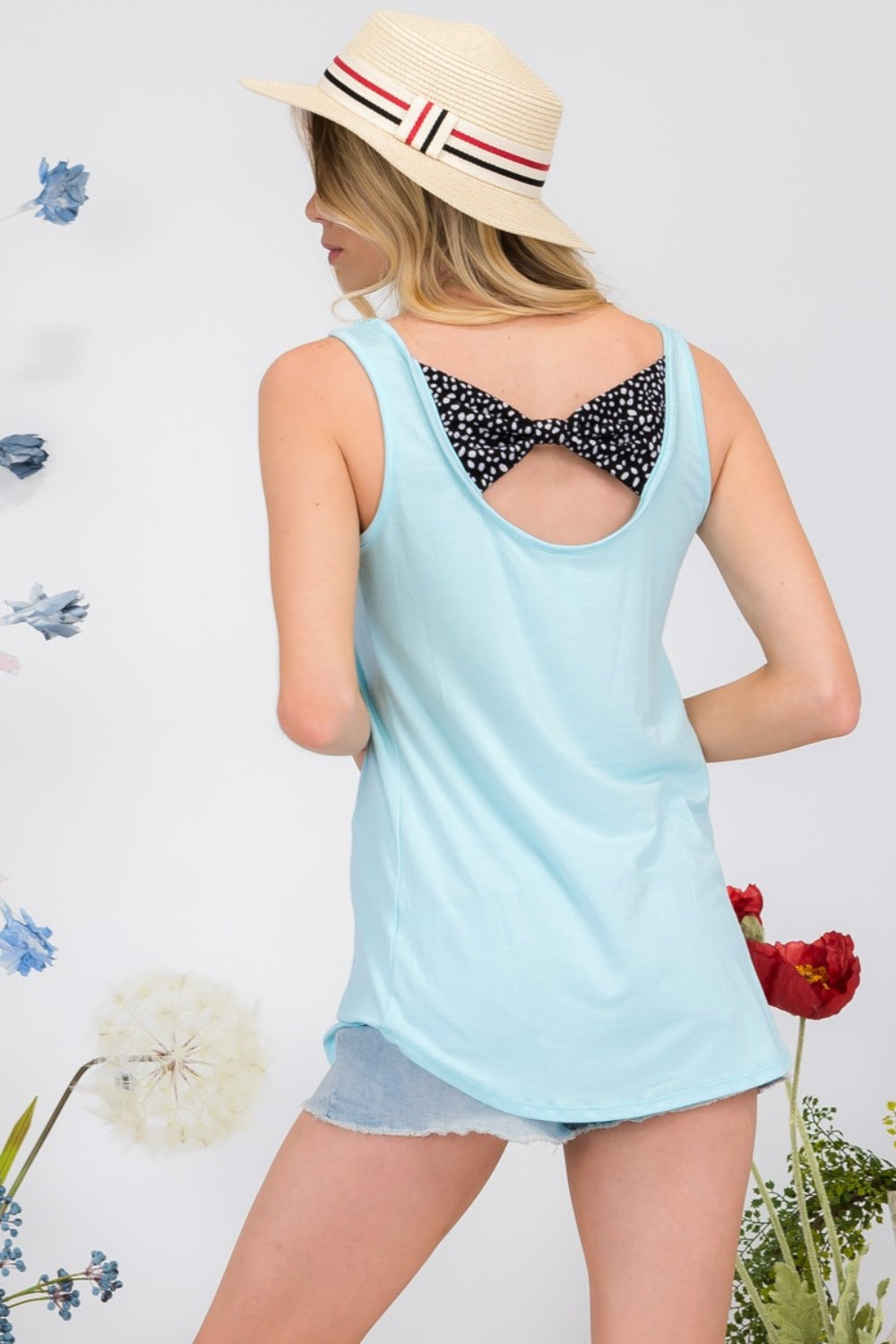 Celeste Super Fly Back Contrast Bow Tie Tank in Aqua