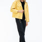 How Dare U My Favorite Layer Drawstring Hem PU Leather Zip Up Jacket in Pale Yellow