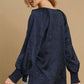 Umgee Perfectly Imperfect Wrinkled Lantern Sleeve Blouse in Navy