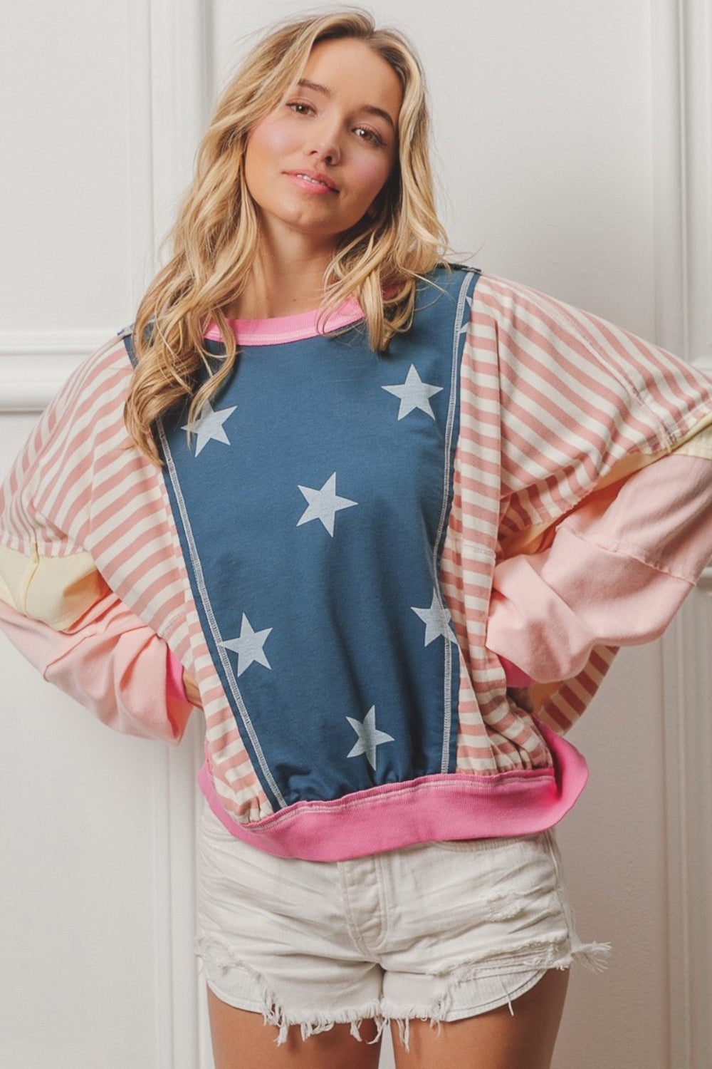 BiBi Blushed Stars and Stripes Long Sleeve Top