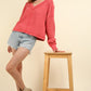 VERY J Knit Happens Exposed Seam V-Neck Ribbed Knit Top in Coral