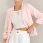 HYFVE Make It Happen Open Front Ruched Sleeve Blazer in Blush