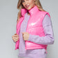 Snobbish A Quilted Touch Zip Up Turtleneck Shiny Quilted Vest in Hot Pink