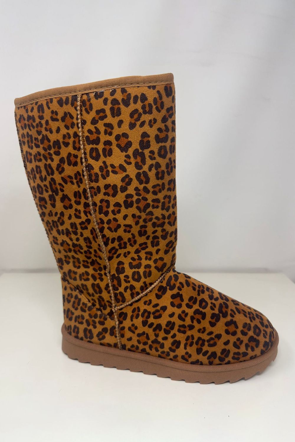 WILD DIVA Stepping Into Greatness Leopard Suede Round Toe Boots