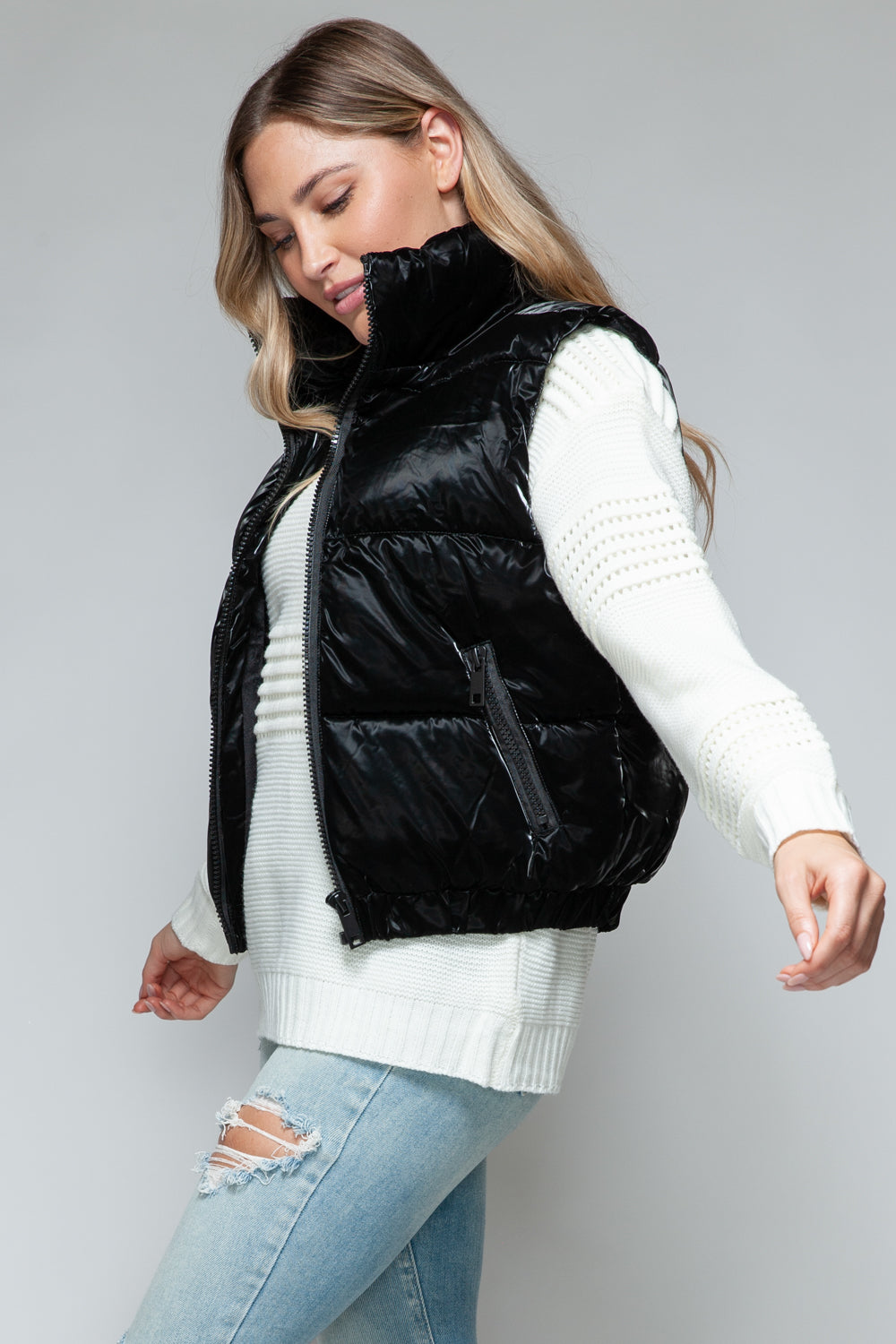 Snobbish Me and My Puffer Fine Fur Lining Quilted Vest in Black