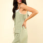 VERY J Chilled Out Half Button Drawstring Sleeveless Romper in Sage