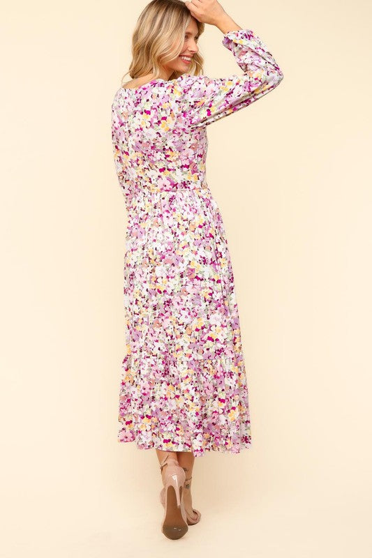 Haptics Smile On Floral V-Neck Long Sleeve Dress with Side Pockets in Lilac