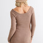 HERA COLLECTION Cross My Heart Fluffy Bow Cut-Out Detail Long Sleeve Mini Dress in Mocha
