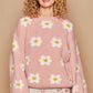 POL Petals Of Perfection Daisy Pattern Drop Shoulder Sweater in Soft Pink