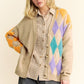 Davi & Dani Cute & Argyle V-Neck Dropped Shoulder Cardigan