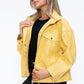 How Dare U My Favorite Layer Drawstring Hem PU Leather Zip Up Jacket in Pale Yellow