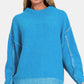 Zenana Everyday Cozy Exposed Seam Mock Neck Long Sleeve Sweater in Deep Sky