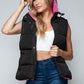 Snobbish Cute and Cozy Snap and Zip Closure Hooded Vest in Black/ Rose Violet