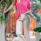 Zenana My Vibes Are Relaxed Washed Ribbed Short Sleeve Top in Hot Pink