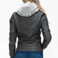 YMI Hooded and Happy Removable Faux Layered Multi-Pocket Jacket with Fuzzy Hood in Charcoal