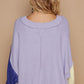 POL A Little Edge Exposed Seam Contrast V-Neck Lantern Sleeve Sweater in Lavender