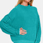 Zenana Everyday Cozy Exposed Seam Mock Neck Long Sleeve Sweater in Light Teal