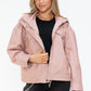 How Dare U My Favorite Layer Drawstring Hem PU Leather Zip Up Jacket in Mauve