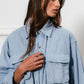 BiBi Stitched With Love Button Down Stitch Detail Shirt with Chest Pockets in Denim