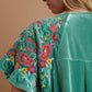 Umgee Tells A Story Velvet Embroidery Short Sleeve Blouse in Turquoise