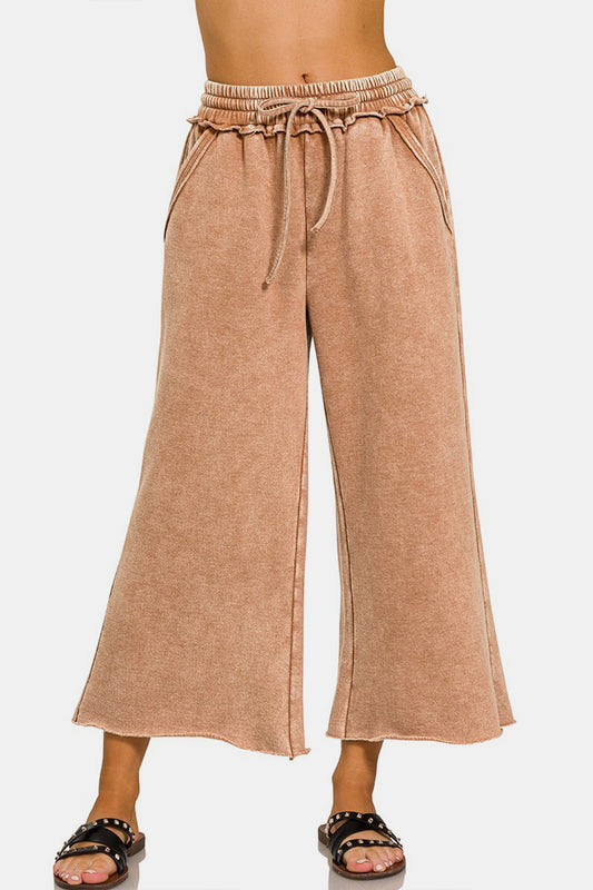 Zenana You Complete Me Acid Wash Fleece Wide Leg Pants