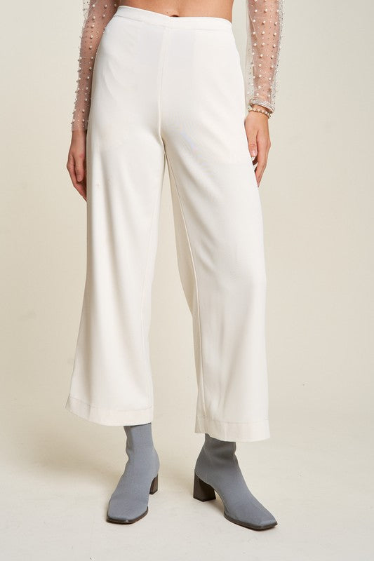 Davi & Dani Wide Awake Wide Leg Mid-Rise Pants in Cream