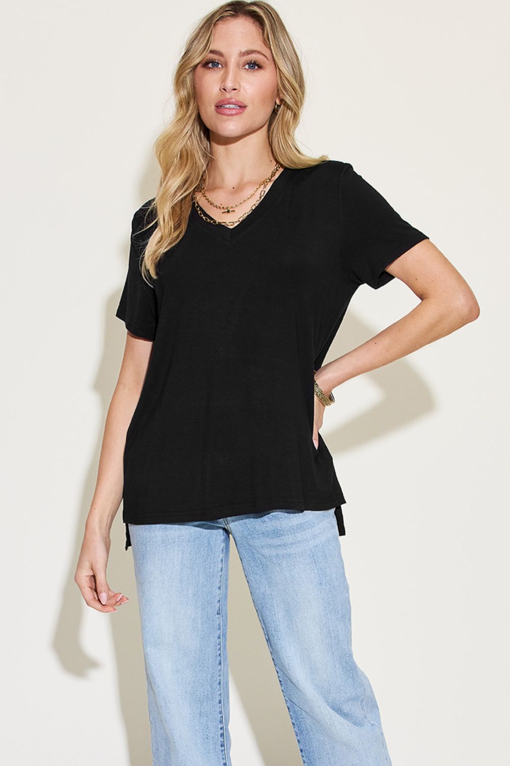 Basic Bae My Kind of Balance V-Neck High-Low T-Shirt