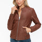 Snobbish A Wild Ride Faux Leather Biker Jacket with Side Zip Pockets in Brandy