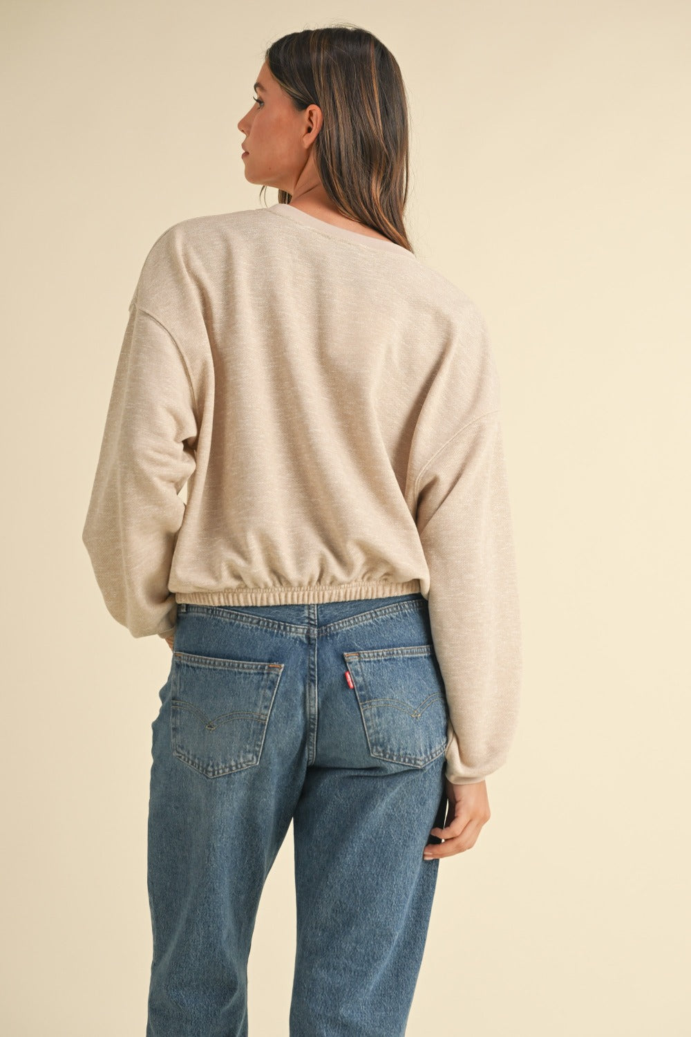 Mable Vintage in Malibu Letter Embroidery Crop Sweatshirt in Taupe