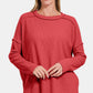 Zenana Cozy Season Exposed Seam Brushed Sweater in Red