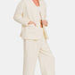 Zenana Quilted Comfort Button Up Long Sleeve Top and Pants Lounge Set in Cream