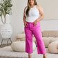 RFM Chloe Tummy Control High Waist Raw Hem Crop Jeans in Pink Rouge