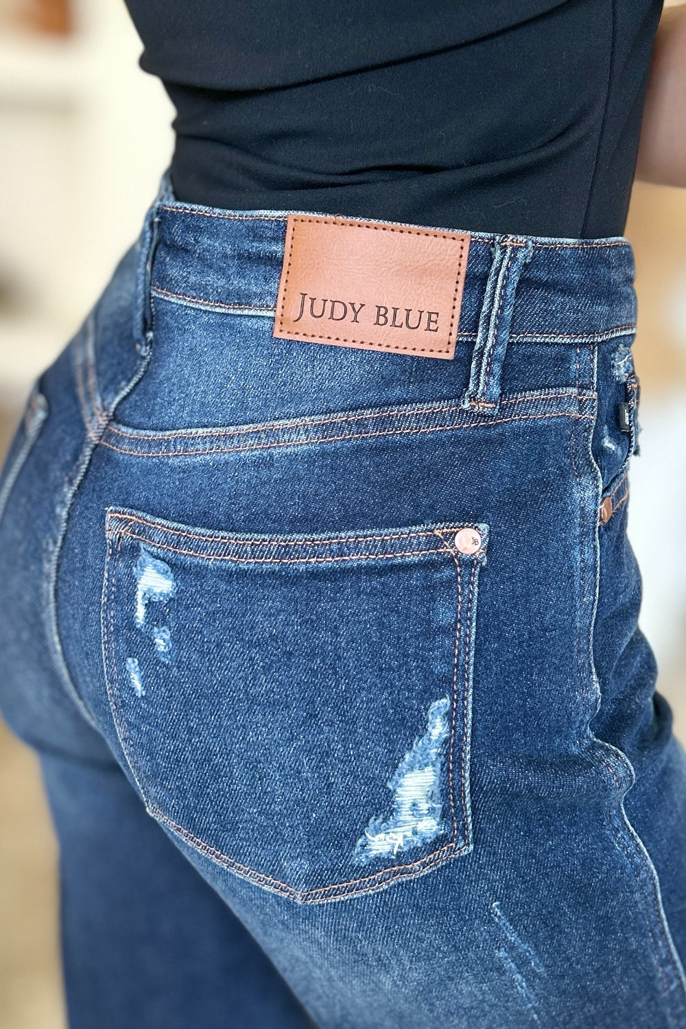 Judy Blue Nana High Waist Rigid Magic Heavy Destroy Straight Jeans