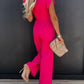 Captivating Muse Ruffled Round Neck Cap Sleeve Jumpsuit with Pockets
