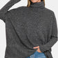 Zenana Never Let You Go Brushed Melange Hacci Turtleneck Sweater in Black