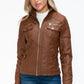 YMI Hooded and Happy Removable Faux Layered Multi-Pocket Jacket with Fuzzy Hood in Rust