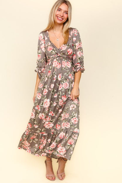 Haptics Twisted Love Ruffled Hem Floral Dress with Side Pockets