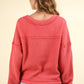 VERY J Knit Happens Exposed Seam V-Neck Ribbed Knit Top in Coral