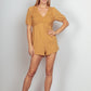 VERY J Date Night Lace Detail Puff Sleeve Romper with Pockets in Camel