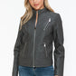 Snobbish Ready To Own The Night Faux Leather Zip Up Mock Neck Jacket in Charcoal