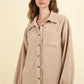 VERY J Raw Hem, Real Style Mixed Media Button Down Raw Hem Shacket in Taupe