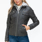 YMI Hooded and Happy Removable Faux Layered Multi-Pocket Jacket with Fuzzy Hood in Charcoal