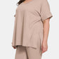 Zenana I'm Yours V-Neck Short Sleeve Slit T-Shirt and Shorts Set in Ash Mocha