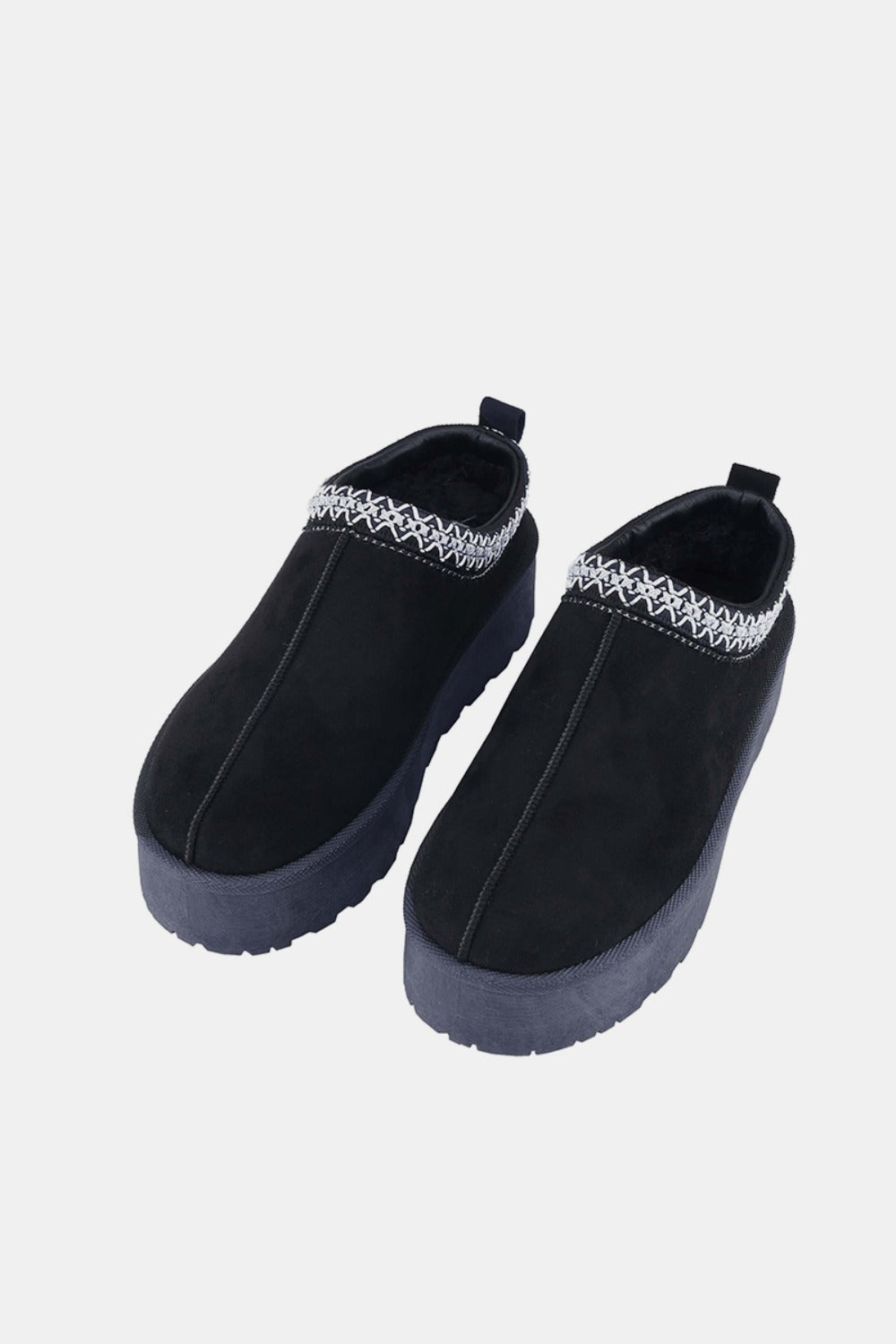 Weeboo Falling Leaves Platform Embroidered Trim Slip-On Boots in Black