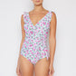 Marina West Swim Float On Ruffle Faux Wrap One-Piece in Roses Off-White
