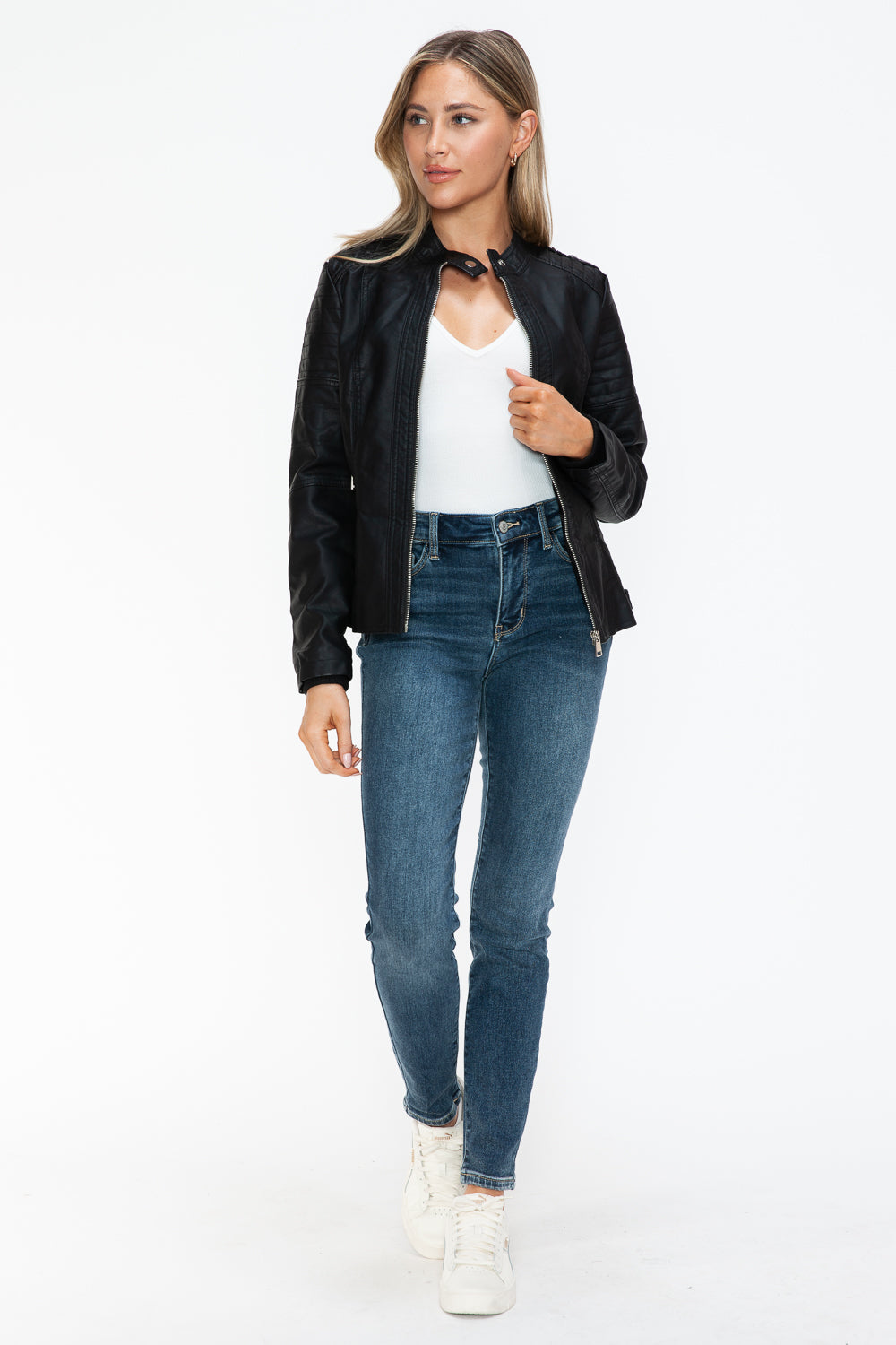 Snobbish Born To Ride PU Leather Biker Jacket with Side Zip Pockets in Black