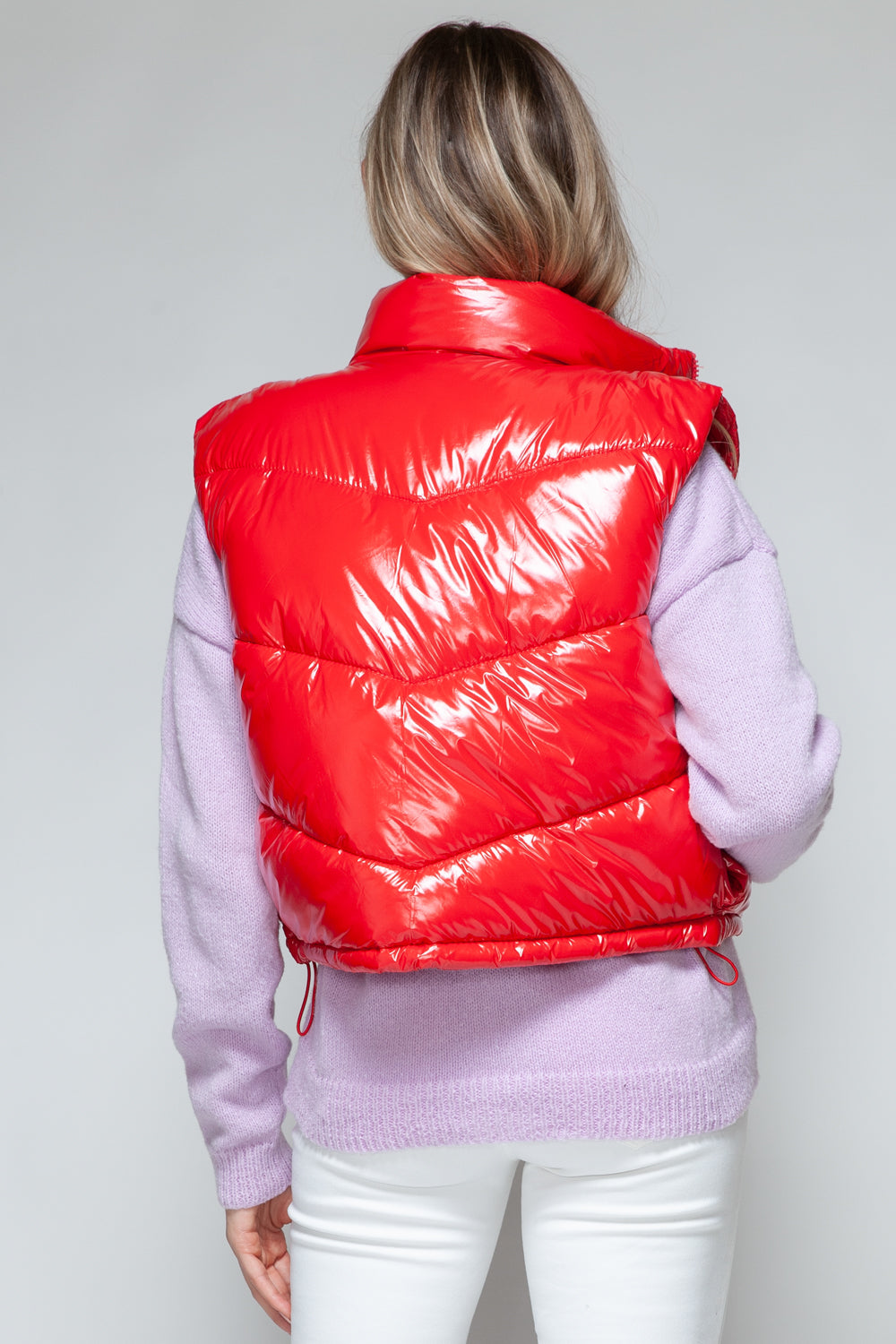 Snobbish A Quilted Touch Zip Up Turtleneck Shiny Quilted Vest in Red