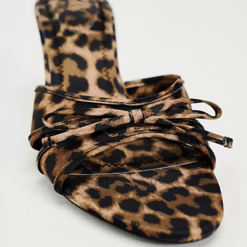 Here, Kitty Bow Leopard Kitten Heel Sandals