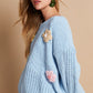 POL Capture The Heart Crochet Flower Dropped Shoulder Sweater in Light Blue
